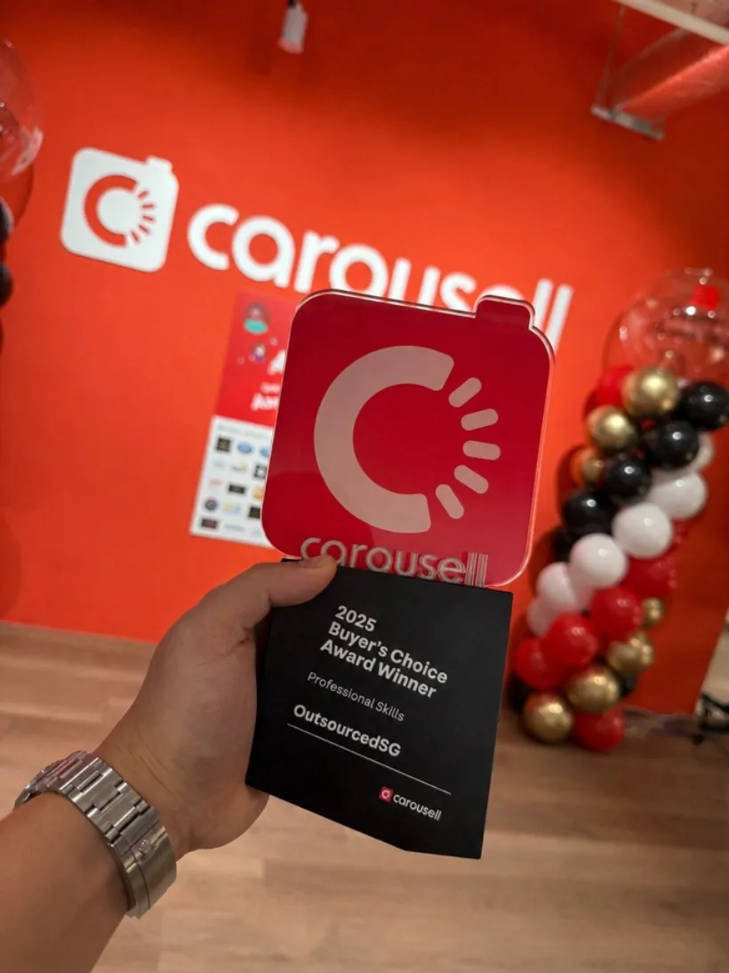 The Carousell 2025 Buyer's Choice Award trophy awarded to Outsourced SG